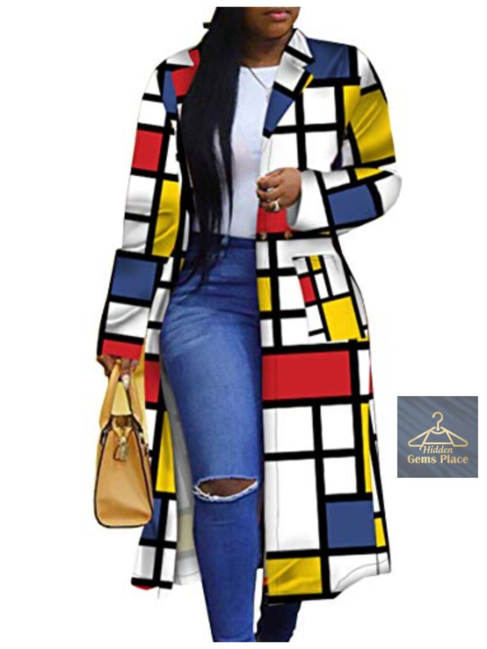 Women's Geometric Print Double Breasted Trench Coat
